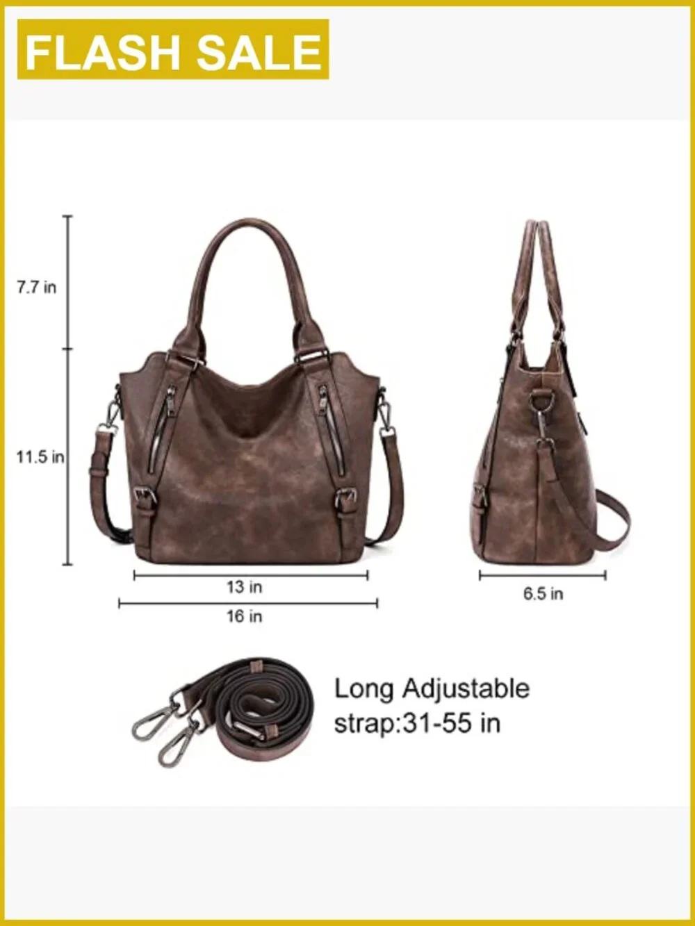 Large Hobo Bag with Multiple Pockets, Water Repellent Vegan Leather Shoulder Bag